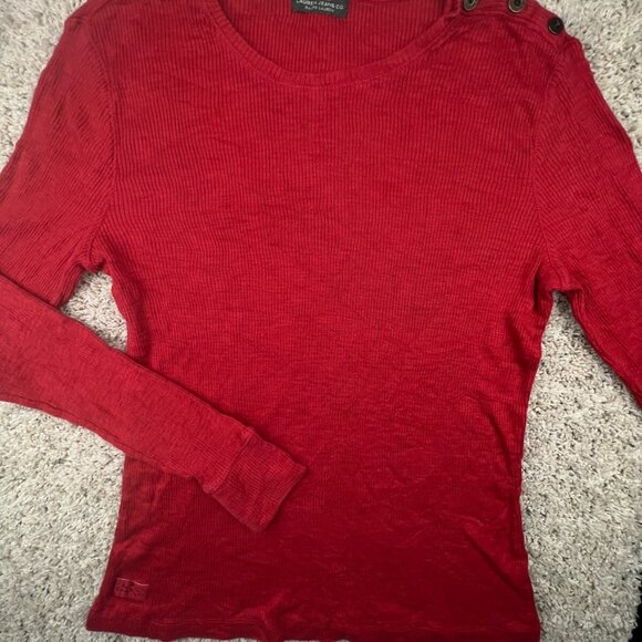 Lauren Ralph Lauren Womens Sweater Red Long Sleeve Ribbed Pullover ~L/XL Cotton - Picture 1 of 16